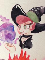 Size: 2448x3264 | Tagged: safe, artist:whale, oc, oc only, oc:seedling, halloween, hat, high res, solo, traditional art, watercolor painting, witch, witch hat