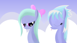 Size: 3840x2160 | Tagged: safe, artist:dinkyuniverse, cloudchaser, flitter, g4, bow, cloud, cute, hair bow, high res, tongue out