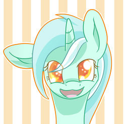 Size: 1047x1026 | Tagged: safe, artist:sintakhra, lyra heartstrings, pony, unicorn, g4, abstract background, bust, colored pupils, female, filly, floppy ears, looking at you, open mouth, portrait, smiling, solo