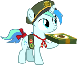 Size: 12204x10304 | Tagged: safe, artist:cyanlightning, oc, oc only, oc:cyan lightning, pony, unicorn, 28 pranks later, g4, .svg available, absurd resolution, cap, colt, cookie, cute, cutie mark, cyan's filly guides, filly guides, food, hat, male, ocbetes, ribbon, simple background, solo, transparent background, vector