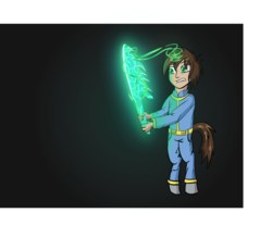 Size: 3176x2629 | Tagged: safe, artist:awesometheweirdo, oc, oc only, oc:sharp shot, pony, satyr, fallout equestria, aura, bipedal, crossover, fallout, high res, offspring, parent:oc:littlepip, solo, sword, weapon