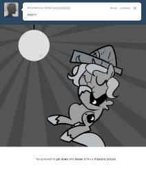Size: 666x787 | Tagged: safe, artist:egophiliac, princess luna, moonstuck, g4, animated, cartographer's cap, dancing, disco ball, female, filly, gif, grayscale, hat, lunar stone, monochrome, orb, solo, woona, younger