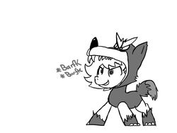 Size: 640x480 | Tagged: safe, artist:ficficponyfic, oc, oc only, oc:ruby rouge, earth pony, pony, colt quest, animal costume, barking, child, clothes, costume, earth pony oc, female, filly, foal, halloween, monochrome, simple background, solo, white background, wolf costume