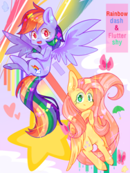 Size: 550x733 | Tagged: safe, artist:louderpony, fluttershy, rainbow dash, butterfly, g4, flying