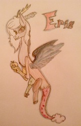 Size: 1672x2592 | Tagged: safe, artist:fanaticpanda, discord, g4, eris, golden apple, rule 63, solo, traditional art