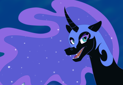 Size: 2245x1557 | Tagged: safe, artist:catlover1672, nightmare moon, alicorn, pony, g4, bust, female, open mouth, solo