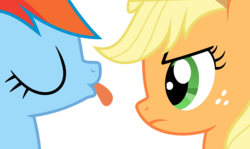 Size: 2000x1191 | Tagged: safe, artist:arifproject, applejack, rainbow dash, pony, fall weather friends, g4, cute, simple background, tongue out, transparent background, vector