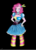 Size: 428x596 | Tagged: safe, artist:traupa, pinkie pie, earth pony, anthro, unguligrade anthro, g4, black background, breasts, cleavage, clothes, dress, female, gloves, simple background, smiling, socks, solo, striped socks