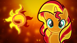 Size: 1920x1080 | Tagged: safe, artist:solaris-lights, sunset shimmer, pony, unicorn, g4, cutie mark, female, looking at you, mare, neon, solo, vector, wallpaper