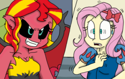 Size: 1980x1257 | Tagged: safe, artist:shonatabeata, fluttershy, sunset shimmer, equestria girls, g4, snow white, sunset satan