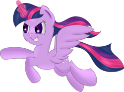 Size: 1992x1478 | Tagged: safe, artist:brok-enwings, twilight sparkle, alicorn, pony, g4, female, glowing horn, grin, horn, simple background, smiling, solo, spread wings, transparent background, twilight sparkle (alicorn)