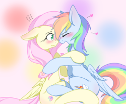 Size: 1700x1400 | Tagged: safe, artist:azurepicker, fluttershy, rainbow dash, pegasus, pony, g4, blushing, female, heart, hug, lesbian, mare, ship:flutterdash, shipping