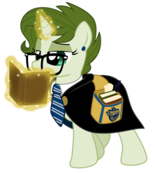 Size: 3970x4479 | Tagged: safe, artist:lostinthetrees, oc, oc only, oc:trees, pony, unicorn, book, crossover, female, glasses, harry potter (series), magic, necktie, ravenclaw, saddle bag, simple background, solo, transparent background