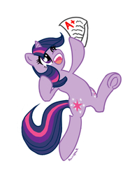 Size: 1040x1325 | Tagged: safe, artist:rainspeak, twilight sparkle, pony, g4, bipedal, female, open mouth, report card, simple background, solo, white background