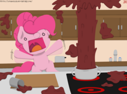 Size: 1856x1381 | Tagged: safe, artist:ljdamz1119, pinkie pie, g4, cooking, fail, female, messy, screaming, solo