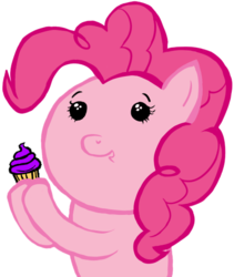 Size: 478x566 | Tagged: safe, anonymous artist, pinkie pie, g4, cupcake, female, food, hoof hold, meme, offering, reaction image, simple background, solo, transparent background