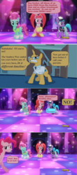 Size: 960x2158 | Tagged: safe, edit, edited screencap, screencap, azure velour, doctor horse, doctor stable, flashdancer, pacific glow, pinkie pie, earth pony, pony, g4, read it and weep, the cutie re-mark, the saddle row review, alternate timeline, crystal war timeline, drug use, drugs, gritted teeth, lying, male, mdma, ptsd, screencap comic, stallion