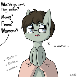 Size: 1920x1920 | Tagged: safe, artist:dsp2003, part of a set, oc, oc only, oc:tjpones, earth pony, pony, comic, dialogue, holding a pony, i can't believe it's not tjpones, looking away, male, offscreen character, open mouth, shaking, simple background, single panel, solo, style emulation, tumblr, what do you want, white background