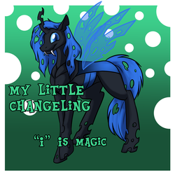 Size: 800x800 | Tagged: safe, artist:foxenawolf, oc, oc only, oc:chip, changeling, fanfic:my little changeling -- "i" is magic, abstract background, blue changeling, fanfic, fanfic art, fanfic cover, my little x, solo