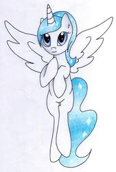 Size: 1921x2844 | Tagged: safe, artist:coffytacotuesday, oc, oc only, oc:white flare, alicorn, pony, female, mare, solo, spread wings, traditional art