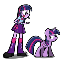 Size: 1024x1025 | Tagged: safe, artist:kingtoby19, twilight sparkle, human, equestria girls, g4, clothes, cute, duo, human ponidox, leg warmers, pleated skirt, self ponidox, shoes, simple background, skirt, transparent background, twilight sparkle (alicorn)