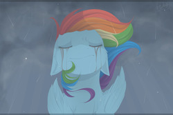 Size: 540x360 | Tagged: safe, artist:mrgdog, rainbow dash, g4, crying, female, floppy ears, rain, sad, solo