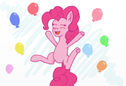 Size: 900x617 | Tagged: safe, artist:eulicious, pinkie pie, g4, balloon, eyes closed, female, happy, jumping, solo