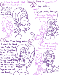 Size: 1280x1611 | Tagged: safe, artist:adorkabletwilightandfriends, spike, starlight glimmer, dragon, pony, unicorn, comic:adorkable twilight and friends, g4, adorkable friends, comic, crying, dialogue, feels, floppy ears, friends, friendship, holding hands, holding hooves, lidded eyes, lineart, looking at each other, open mouth, prone, simple background, slice of life, smiling