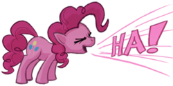 Size: 400x200 | Tagged: safe, artist:giantmosquito, edit, pinkie pie, earth pony, pony, g4, eyes closed, female, flutteryay, laughing, mare, simple background, solo, transparent background, yay