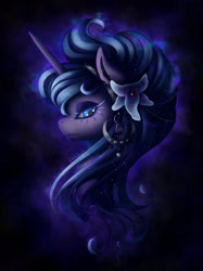 Size: 1574x2100 | Tagged: safe, artist:shaadorian, princess luna, g4, bust, female, flower, flower in hair, portrait, solo