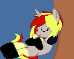 Size: 452x362 | Tagged: safe, artist:neonaarts, oc, oc only, oc:thunder beat, pony, unicorn, solo, tree