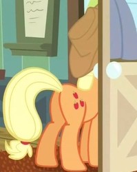 Size: 333x419 | Tagged: safe, screencap, applejack, earth pony, pony, g4, somepony to watch over me, butt, cropped, female, mare, plot, solo