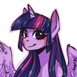Size: 2000x2000 | Tagged: safe, artist:teeeluh, twilight sparkle, alicorn, pony, g4, blushing, female, high res, horn, looking at you, simple background, smiling, solo, spread wings, transparent background, twilight sparkle (alicorn), wings