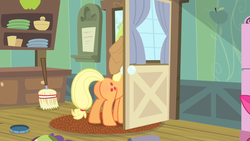 Size: 1280x720 | Tagged: safe, edit, edited screencap, editor:joshua, screencap, applejack, g4, somepony to watch over me, applebutt, bottom, butt, butt blush, female, plot, solo