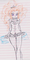 Size: 1171x2300 | Tagged: safe, artist:elgatosabio, adagio dazzle, equestria girls, g4, clothes, female, jacket, lined paper, open mouth, pantyhose, skirt, solo, traditional art