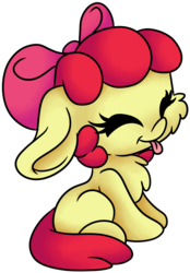 Size: 3196x4592 | Tagged: safe, artist:cutepencilcase, apple bloom, earth pony, pony, g4, adorabloom, chest fluff, cute, eyes closed, female, floppy ears, silly, silly pony, simple background, solo, tongue out, transparent background