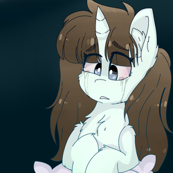 Size: 2000x2000 | Tagged: safe, artist:tokyone-chan, oc, oc only, pony, unicorn, chest fluff, crying, high res, solo