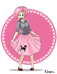 Size: 638x825 | Tagged: safe, artist:kprovido, fluttershy, human, g4, alternate hairstyle, clothes, cute, female, high heels, humanized, open mouth, poodle skirt, shoes, shyabetes, skirt, skirt lift, smiling, solo