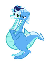 Size: 3585x4137 | Tagged: source needed, useless source url, safe, artist:theunknowenone1, soarin', trixie, dragon, g4, conjoined, dragon tales, dragonified, fusion, multiple heads, simple background, smiling, species swap, trixiedragon, two heads, two-headed dragon, voice actor joke, white background