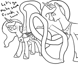 Size: 1000x843 | Tagged: safe, artist:slamjam, princess celestia, princess luna, alicorn, pony, g4, 4chan, black and white, body horror, drawthread, eldritch abomination, faic, female, flying spaghetti monster, funny as hell, grayscale, mare, monochrome, nightmare fuel, noodlestia, not salmon, simple background, sweat, sweatdrop, this isn't even my final form, touched by her noodly appendage, wat, you cannot comprehend the true form
