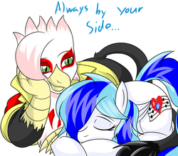 Size: 1024x900 | Tagged: safe, artist:fourze-pony, oc, oc only, oc:manga kamen, oc:sapphire heart song, griffon, pegasus, pony, analysis bronies, comforting, cutie mark, kamenheart, shipping, simple background, white background