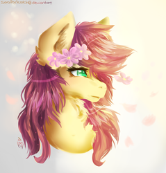 Size: 1194x1250 | Tagged: safe, artist:serenity, oc, oc only, pony, cute, dramatic, female, flower, flowing mane, mare, painting, pretty, shiny, simple background, solo