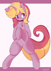 Size: 1280x1792 | Tagged: safe, artist:enryuuchan, oc, oc only, oc:tied hooves, pony, bipedal, charm, collar, shy, solo