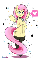 Size: 1280x1858 | Tagged: safe, artist:enryuuchan, fluttershy, pony, semi-anthro, g4, bipedal, clothes, dialogue, female, jewelry, looking at you, love, necklace, scepter, smiling, solo, stockings