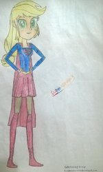 Size: 693x1153 | Tagged: safe, artist:toonalexsora007, applejack, equestria girls, g4, app-el, clothes, cosplay, costume, crossover, female, photo, skirt, solo, supergirl, traditional art