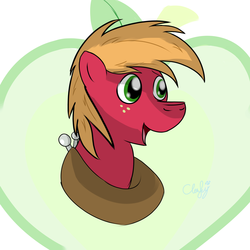 Size: 3000x3000 | Tagged: safe, artist:cloufy, big macintosh, earth pony, pony, g4, apple, cutie mark, food, high res, male, smiling, solo, stallion, younger