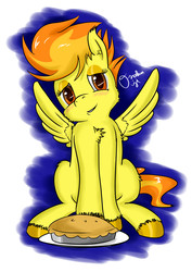 Size: 2480x3507 | Tagged: safe, artist:osakaoji, spitfire, g4, apple, apple pie, female, food, pie, solo, swedish spitfire, unshorn fetlocks