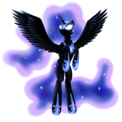 Size: 2834x2834 | Tagged: safe, artist:rayray18, nightmare moon, g4, female, glowing eyes, rearing, simple background, solo, spread wings, transparent background
