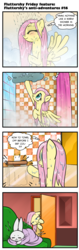 Size: 607x1919 | Tagged: safe, artist:pencils, angel bunny, fluttershy, pegasus, pony, comic:fluttershy's anti-adventures, g4, :t, annoyed, blushing, cloud, comic, couch, cross-popping veins, cute, door, eyes closed, female, fluttershy is not amused, funny, hind legs, legs together, lying down, mare, open mouth, shower, shower curtain, shyabetes, slice of life, smiling, spread wings, steam, towel, unamused, wet mane