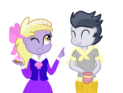 Size: 780x590 | Tagged: safe, artist:purpleloverpony, dinky hooves, rumble, equestria girls, g4, cake, equestria girls-ified, food, male, rumbledink, shipping, sprinkles, straight